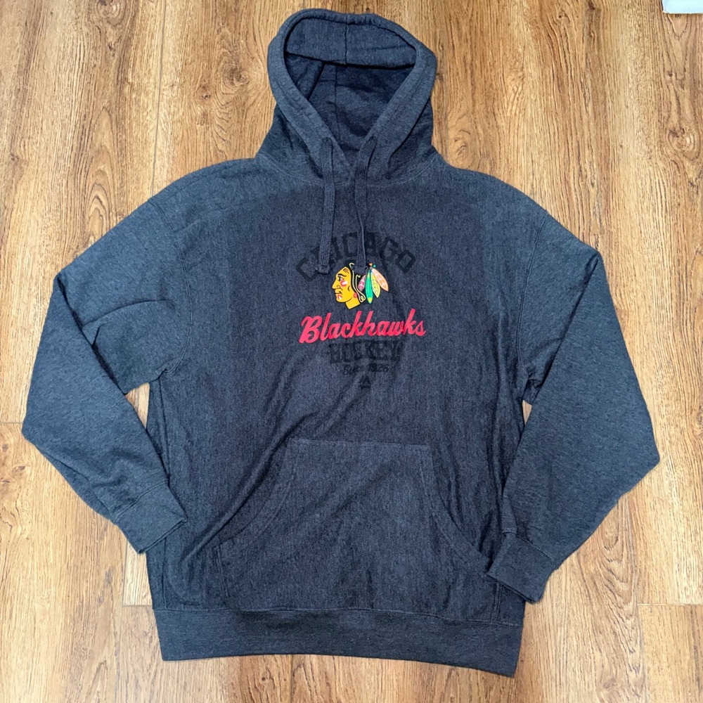Majestic Chicago Blackhawks Hockey Hoodie Mens XL Charcoal Gray Sweatshirt NHL